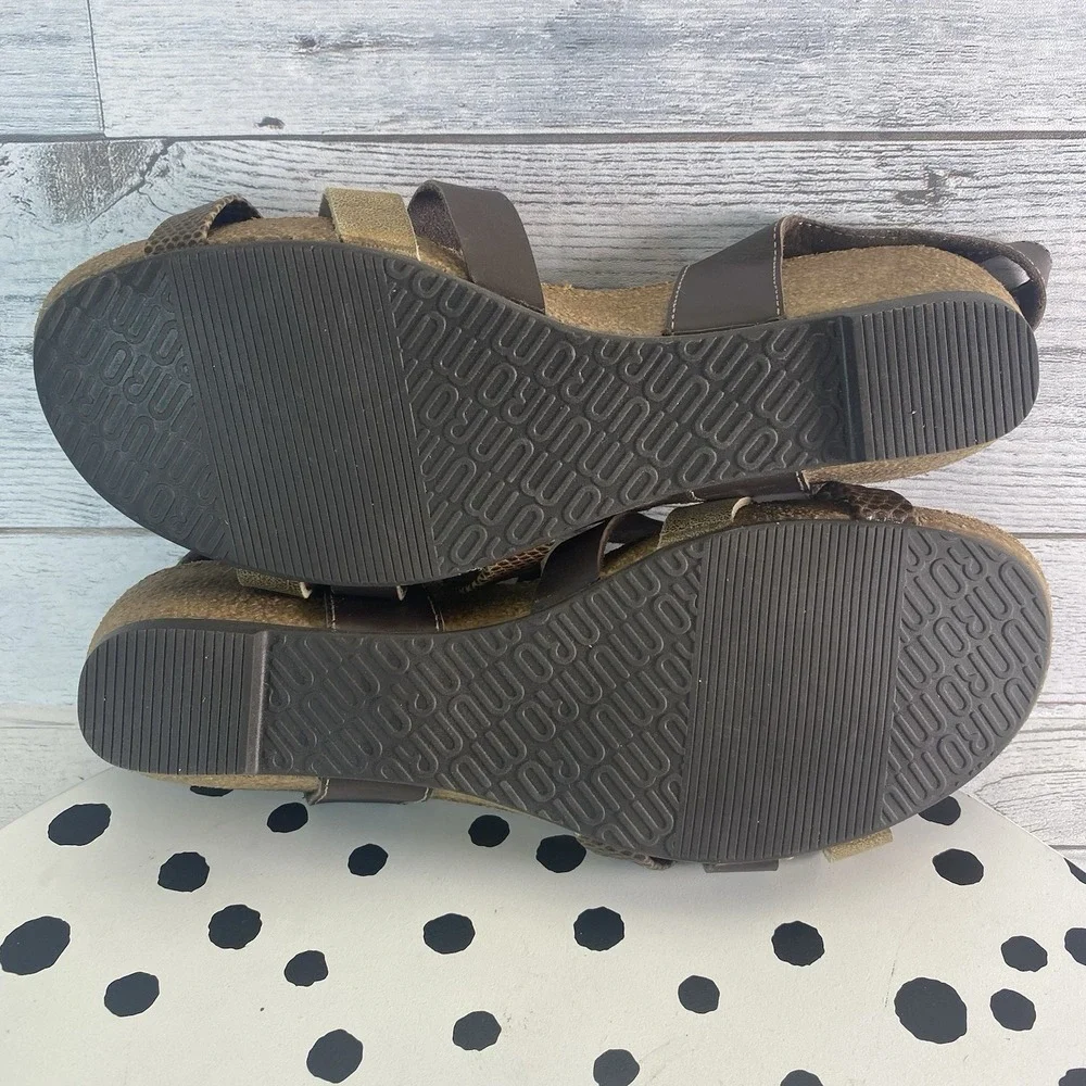 Munro Eden Wedge Sandals Womens 8 Brown Metallic Leather Strappy Comfort Shoes